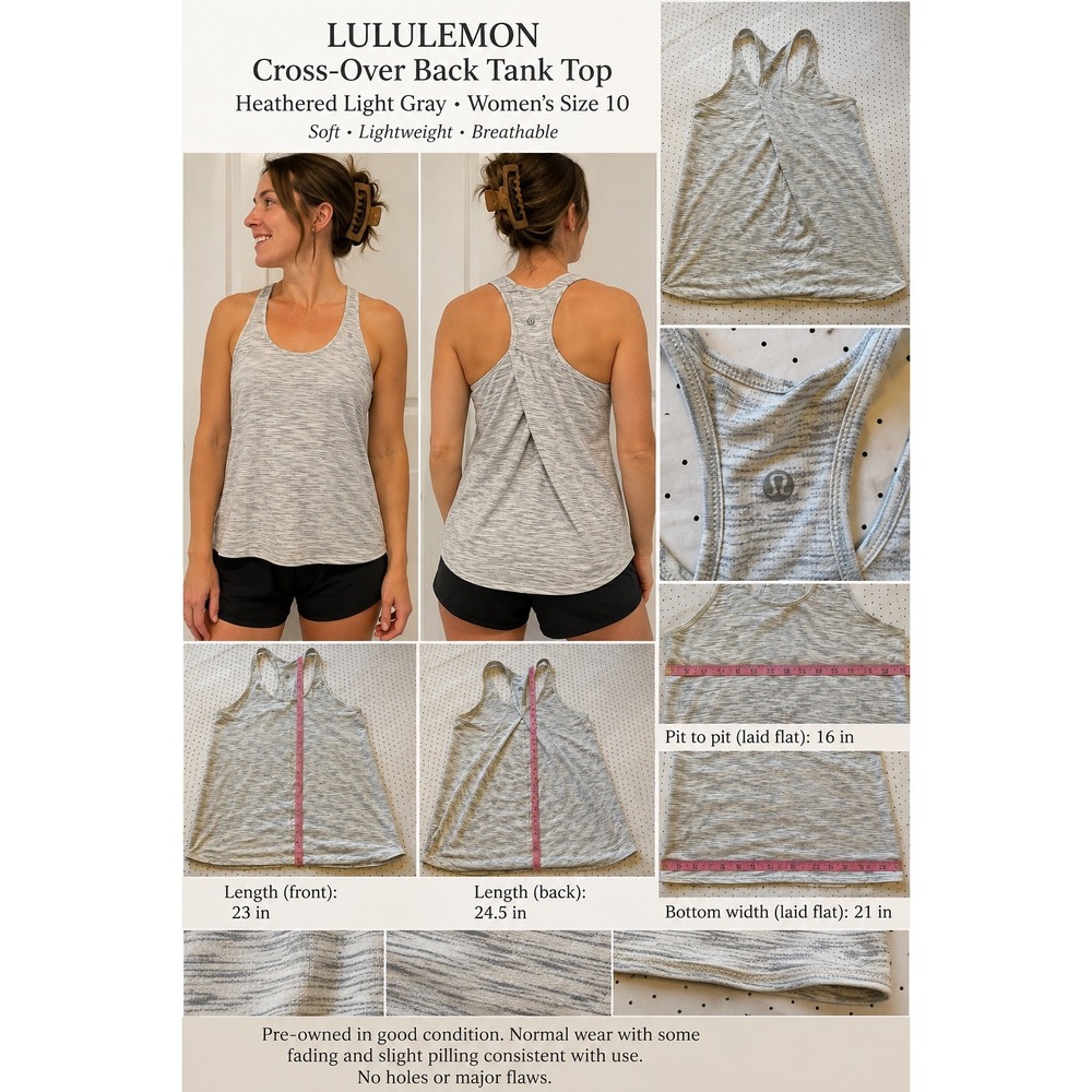 Lululemon Heather Gray Tank Top Draped Crossover Back Racerback Yoga Running 10